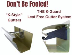 Comparison between standard "K-Style" gutter and the K-Guard Leaf Free Gutter System